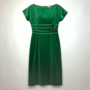 Vintage Perry Brooke Emerald Green Velvet Cocktail Dress Rosette Waist MED